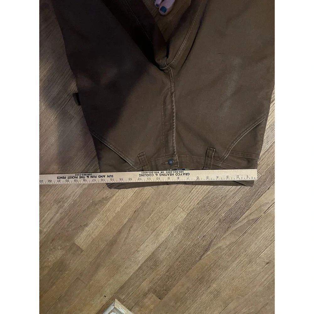 Rugged Wear Haggar Mens 32x34 Flannel Lined Brown Canvas Work Pants Straight Leg